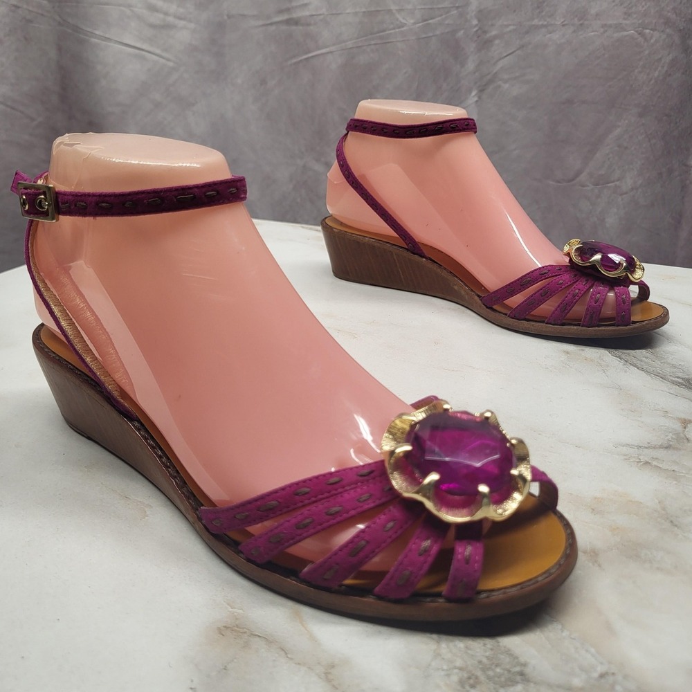 Marc Jacob Sandals Womens Size 37 Purple Strappy Wedge Ankle Strap Jewel